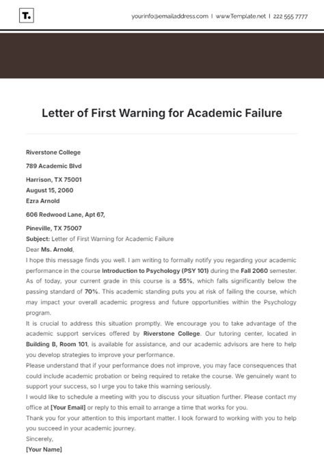 Free Letter of First Warning for Academic Failure Template to Edit Online