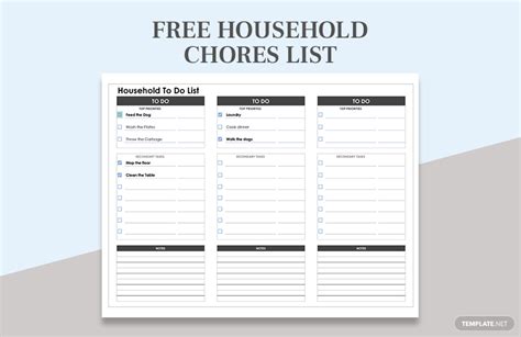 Free Household Chores List Google Sheets Excel Template Net