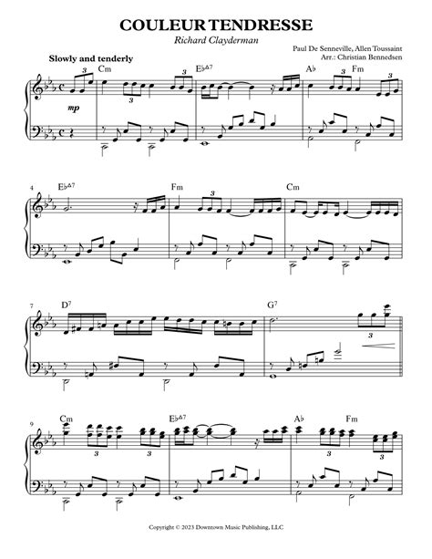 Couleur Tendresse Arr Christian Bennedsen By Clayderman Richard Sheet Music For Piano Solo At