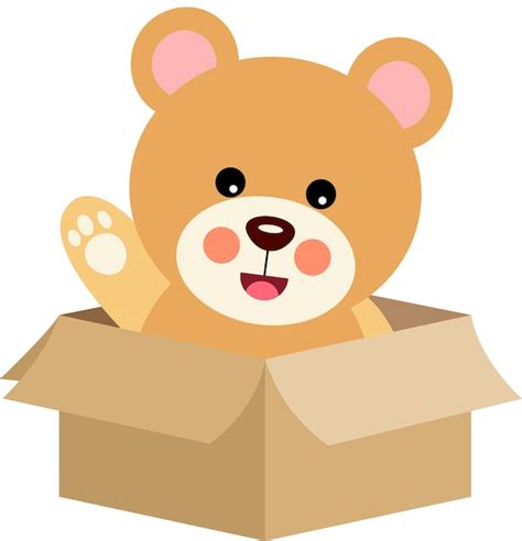 Un Lindo Oso De Peluche Agitando Dentro De Una Caja De Cart N Vector