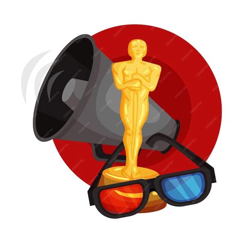 Premium Vector | Figurine Oscar 3D glasses and a shout in a red circle ...