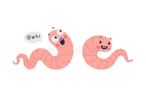 Funny Pink Worm Character With Long Tube Body Crawling And Shouting