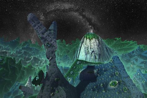 Mountain 3D Landscape Fractal Space 8K Abstract Green Night