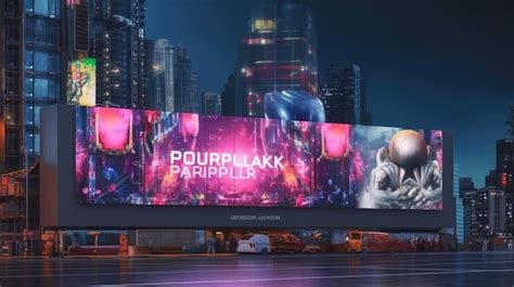 Premium AI Image Futuristic Neon City With Billboard At Street