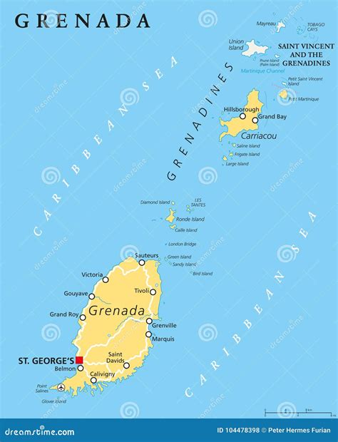 Grenada Political Map Stock Vector Illustration Of Large 104478398