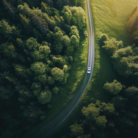 Premium Photo Aerial View Of Car Driving On Country Road