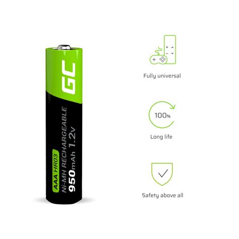 16x AAA HR03 950mAh Wiederaufladbare Ni MH Akkus Green Cell