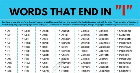 Words That End In I List Of Common Words Ending In I Esl