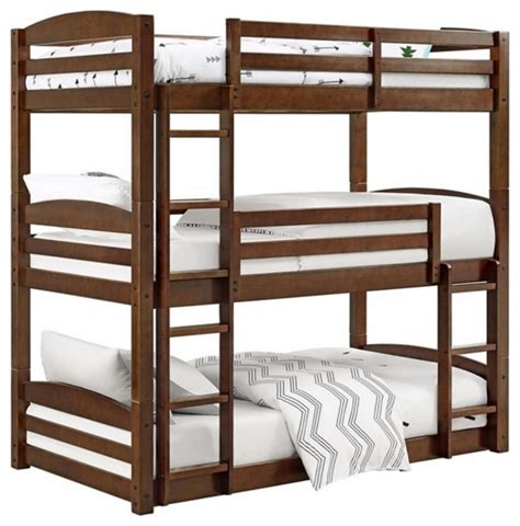 Pemberly Row Transitional Wood Twin Over Twin Triple Bunk Bed In Mocha