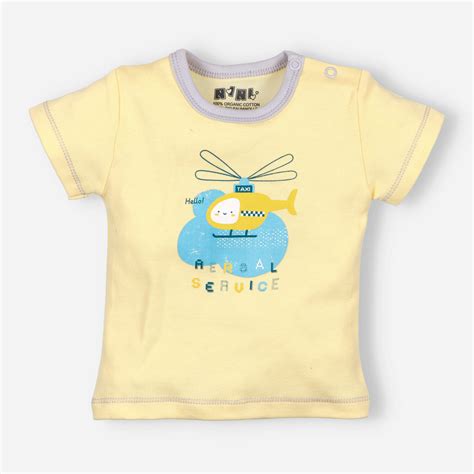 Żółty t shirt niemowlęcy HELIKOPTER z bawełny organicznej dla chłopca