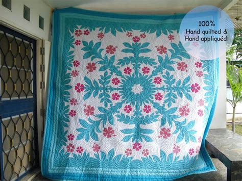 Hawaiian Quilt Blue Hawaiian Quilt King Size Handmade Quilt Etsy