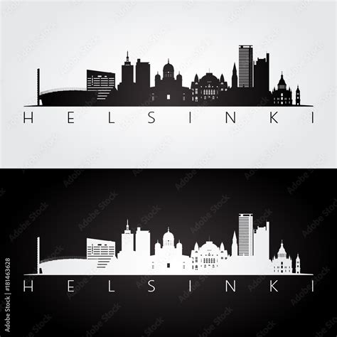 Helsinki Skyline And Landmarks Silhouette Black And White Design