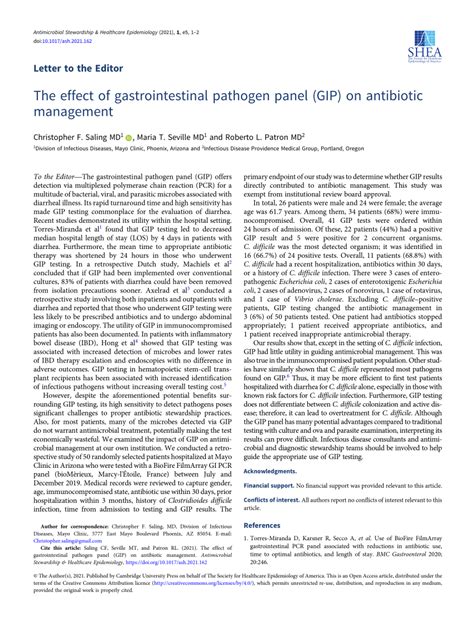 PDF The Effect Of Gastrointestinal Pathogen Panel GIP On Antibiotic