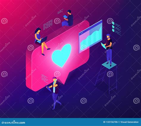 Social Media Engagement Isometric 3d Concept Illustration Stock Vector