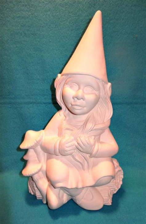 Twinkle Sitting Girl Gnome Unfinished Ceramic Garden Statue