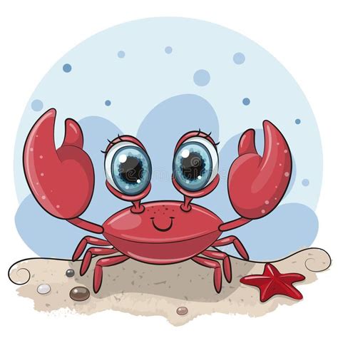 Cartoon Crab on the beach. Cute Cartoon Crab with big eyes on the beach ...