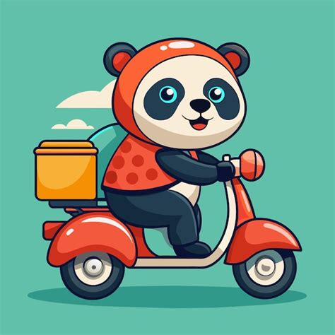 Un Oso De Dibujos Animados En Un Scooter Rojo Con Una Caja De Comida En