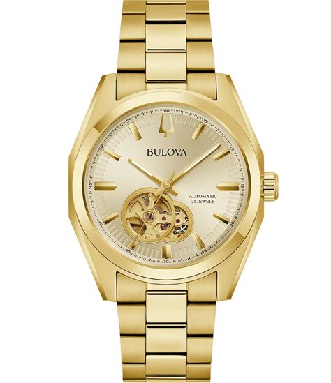 Bulova Men S Surveyor Mechanical Automatic Gold Tone Stainless Steel