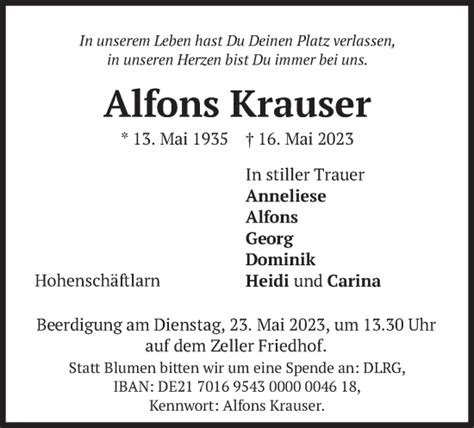 Traueranzeigen Von Alfons Krauser Trauer Merkur De