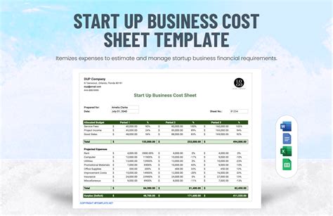 Start Up Business Cost Sheet Template In Word Google Docs Excel