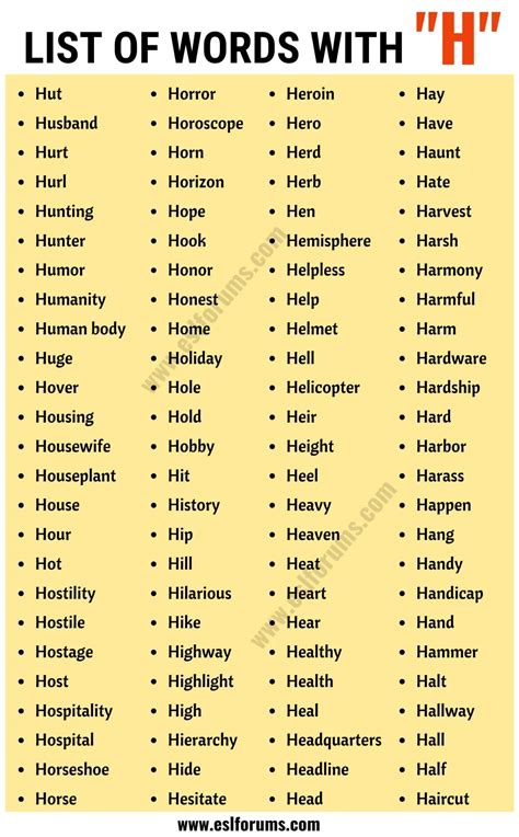 Words That Start With H Great List Of H Words English Off