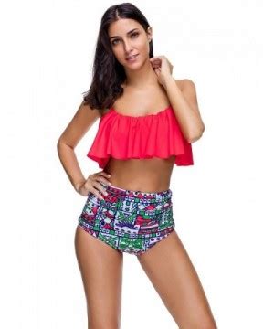 Womens Ruffles Straps Ruched High Waisted Bikini Set Swimsuit Red Cn I Wznz