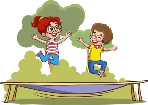 Illustration Vectorielle D Enfants Sautant Sur Le Trampoline Vecteur