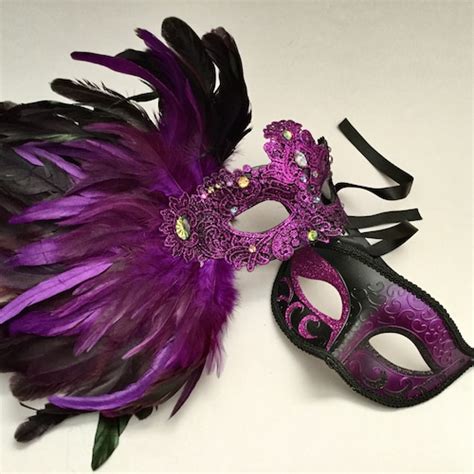 Couples Dark Blue Masquerade Ball Feather Party Mask Pair Etsy