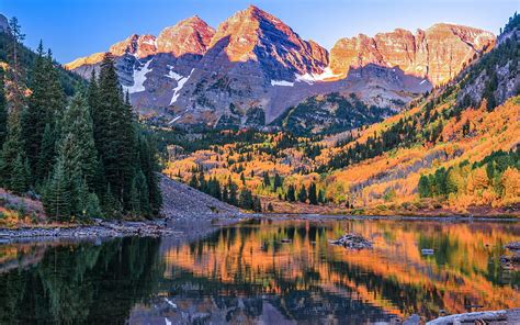 Maroon Bells Autumn Elk Mountains Maroon Peak American Landmarks