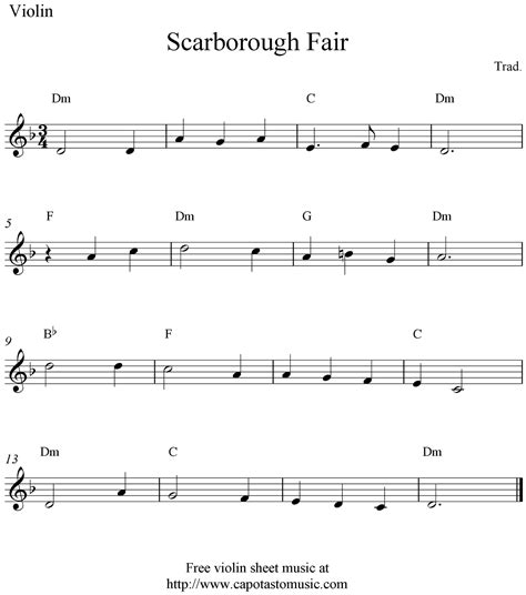 Easy Sheet Music For Beginners: Scarborough Fair, free violin sheet ...