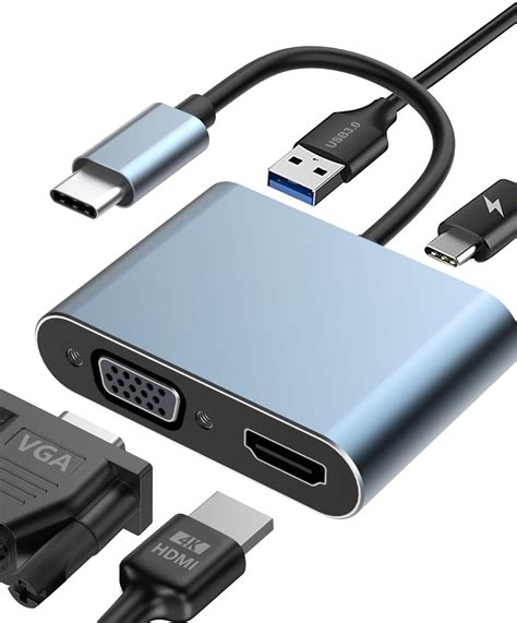 Adaptateur USB C Vers HDMI VGA 4 En 1 Adaptateur HDMI VGA Avec 4K HDMI