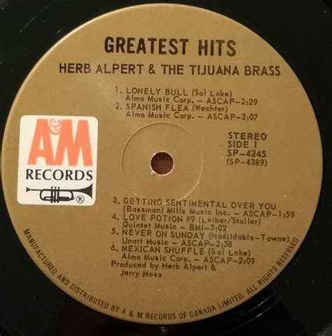 Herb Alpert The Tijuana Brass Greatest Hits Vinyl Lp