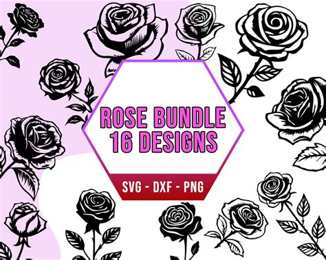 Valentine Rose Svg Bundle Botanic Pink Love Flower Svg Pack Cricut