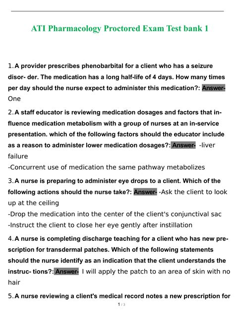 ATI Pharmacology Proctored Exam Test Bank 1 Over 100 Updated 2022