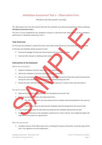 Chcdev Workplace Assessment Task Observation Form V