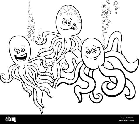 Schwarze Und Wei E Cartoon Illustration Von Kraken Meer Tier Zeichen