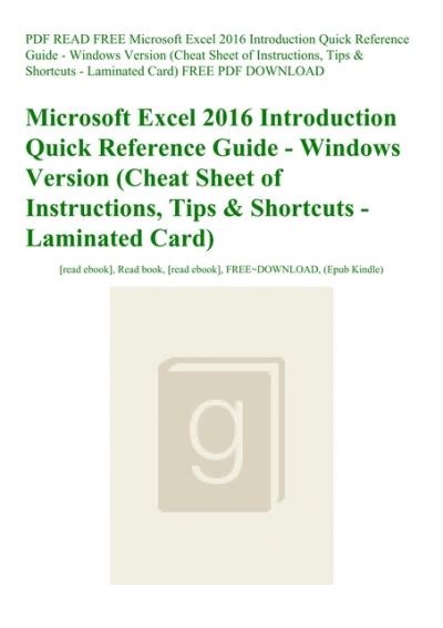 Pdf Read Free Microsoft Excel 2016 Introduction Quick Reference Guide