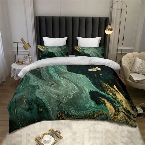 TOPTREE Green Marble Comforter Set King Soft Emerald Green Bedding