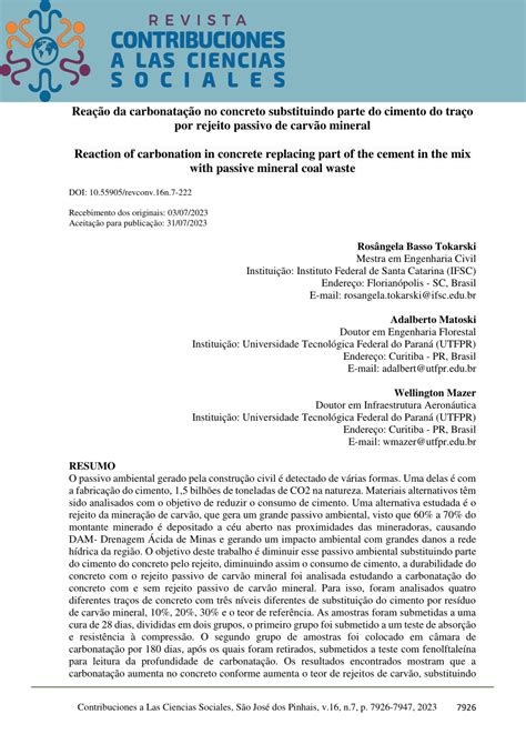 Pdf Rea O Da Carbonata O No Concreto Substituindo Parte Do Cimento