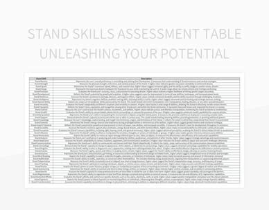 Stand Skills Assessment Table Unleashing Your Potential Excel Template