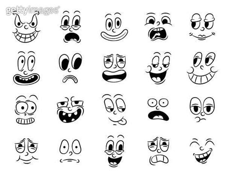 Collection Of Old Retro Traditional Cartoon Animation Vintage Faces Of