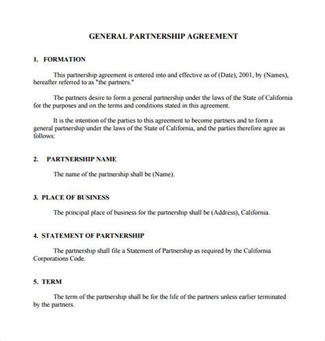 Free 11 Sample General Partnership Agreement Templates In Pdf Ms Word