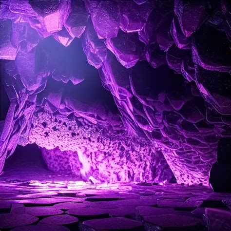 Cueva de minerales de amatista de fantasía realista ilustración 3d de