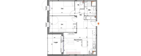 Plan appartement T3 de 64 28 m² neuf résidence Les Terrasses de