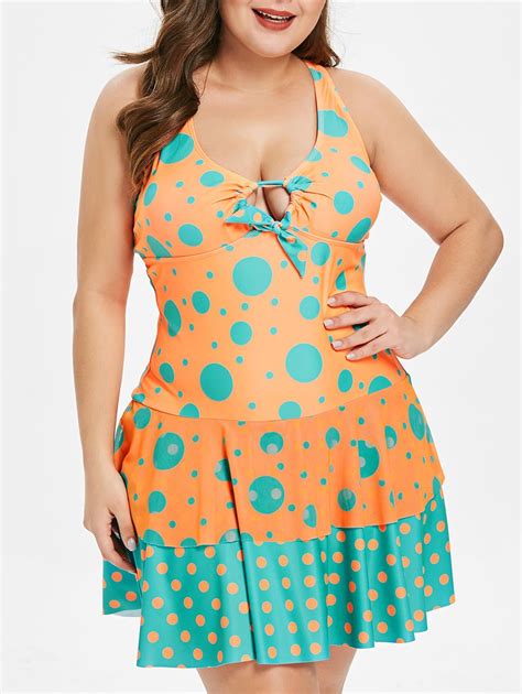 [35 Off] 2020 Plus Size Polka Dot Layered Flounce Panel Swimwear In