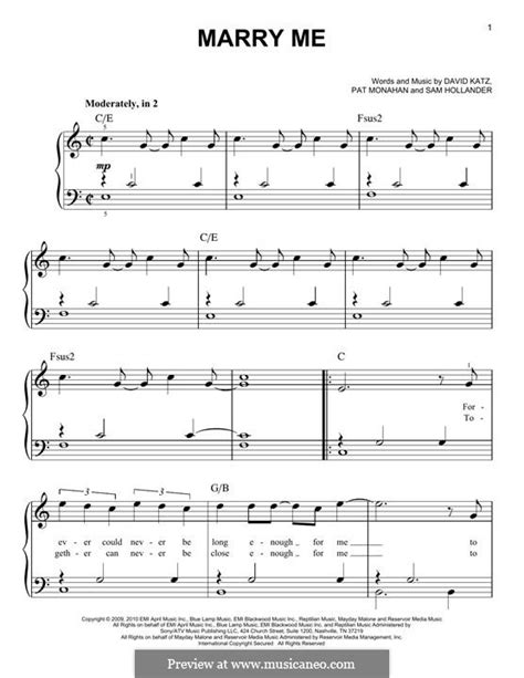 Marry Me (Train) by P. Monahan - sheet music on MusicaNeo