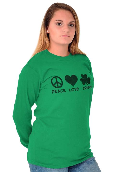 Brisco Brands St Patricks Day Long Sleeve T Shirts Tee For Women Peace Love Irish St Patricks