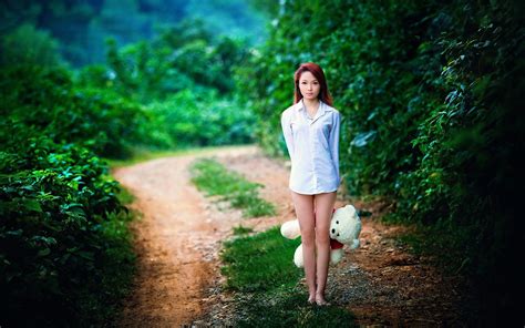 Wallpaper Sunlight Trees Forest Women Outdoors Redhead Model