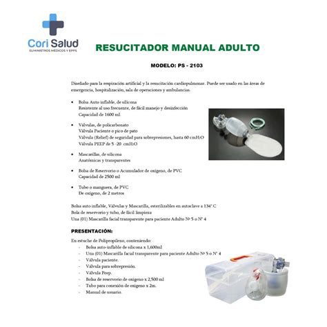 RESUCITADOR MANUAL ADULTO Cori Salud