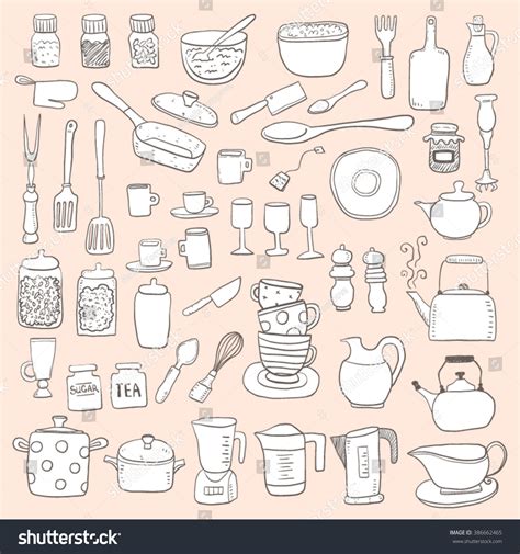 Hand Draw Kitchen Utensils Collection Stock Vector Royalty Free